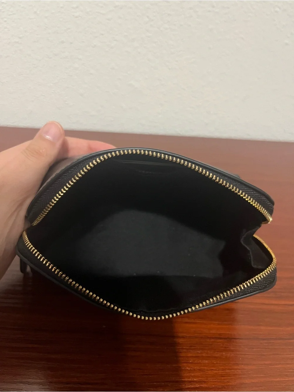Coach Black Leather Double Zip Cosmetic Pouch with Gold Logo